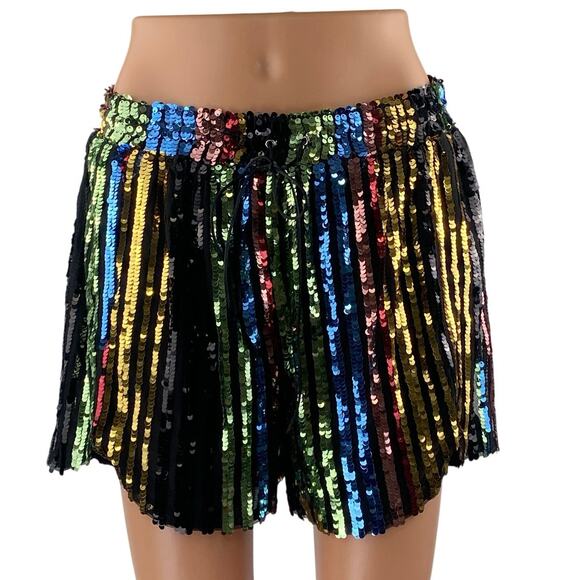 NEW LPA Short 194 Multicolor Striped Sequin High Rise Mini Party Shorts Size M - Picture 2 of 7